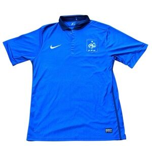 France National Team Ribery Shirt Mens Large Blue Soccer DRI-FIT Polo FFF Vtg